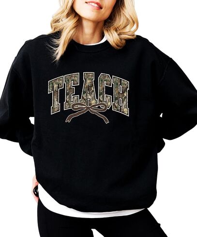 Olive Loves Apple Trendy Camo Teach Sweatshirt - Distressed Camouflage Sweater for Teacher - Bow Pullover in Saudi Arabia