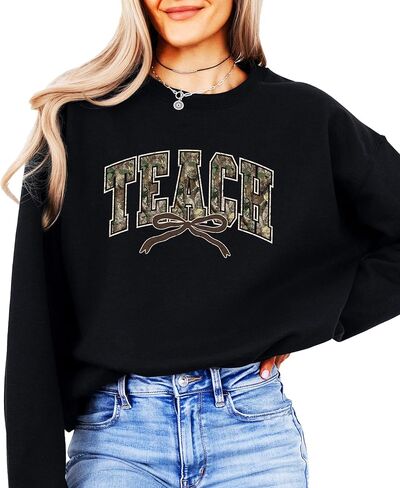 Olive Loves Apple Trendy Camo Teach Sweatshirt - Distressed Camouflage Sweater for Teacher - Bow Pullover in Saudi Arabia
