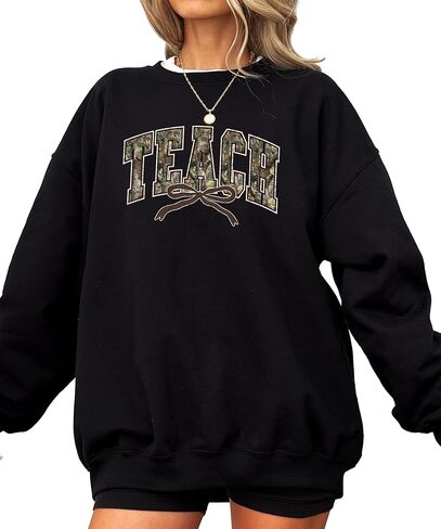 Olive Loves Apple Trendy Camo Teach Sweatshirt - Distressed Camouflage Sweater for Teacher - Bow Pullover in Saudi Arabia