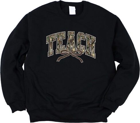 Olive Loves Apple Trendy Camo Teach Sweatshirt - Distressed Camouflage Sweater for Teacher - Bow Pullover in Saudi Arabia