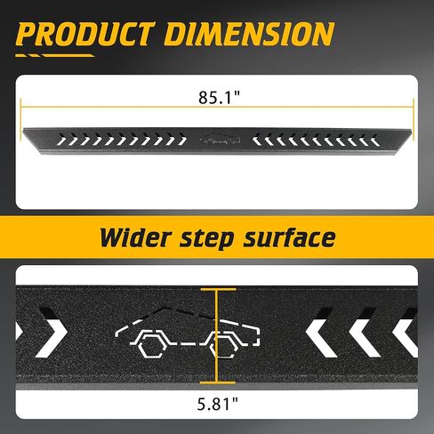 Running Boards Compatible with Rivian R1T 2022 2023 2024, 5.8 Inches Wide Extended Side Bars Modified Slip Proof Heavy Duty Carbon Steel Side Steps Nerf Bars Car Accessories, Black in Kuwait