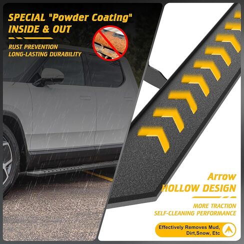 Running Boards Compatible with Rivian R1T 2022 2023 2024, 5.8 Inches Wide Extended Side Bars Modified Slip Proof Heavy Duty Carbon Steel Side Steps Nerf Bars Car Accessories, Black in Kuwait