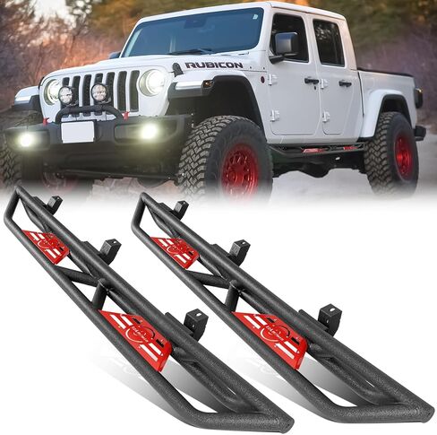 Running Boards Compatible with 2020 2021 2022 2023 2024 Gladiator JT 4 Door, Two Stairs Gladiator JT Side Steps Pickup Truck Steel Nerf Bars Step Plates Rock Sliders Rail, Texture Black in Kuwait