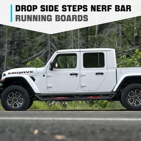 Running Boards Compatible with 2020 2021 2022 2023 2024 Gladiator JT 4 Door, Two Stairs Gladiator JT Side Steps Pickup Truck Steel Nerf Bars Step Plates Rock Sliders Rail, Texture Black in Kuwait