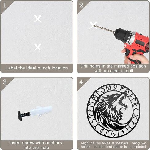 Viking Wolf Wall Decor - Norse Decor Metal Art with Howling Wolfs and Norse Runes Design | Nordic Wall Decor, Viking Home Decorations Wolf Art for Home, Outdoor, Gift for Viking Culture Enthusiasts in Kuwait