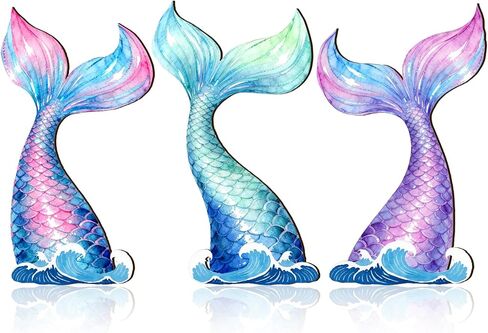 fiwochic 3 قطع حورية البحر ذيل جدار ديكور الخشب حورية البحر جدار الفن المائية تحت زخرفة البحر لتعليق الطفل الحضانة الفتيات غرفة نوم الحمام فناء حمام السباحة in Kuwait