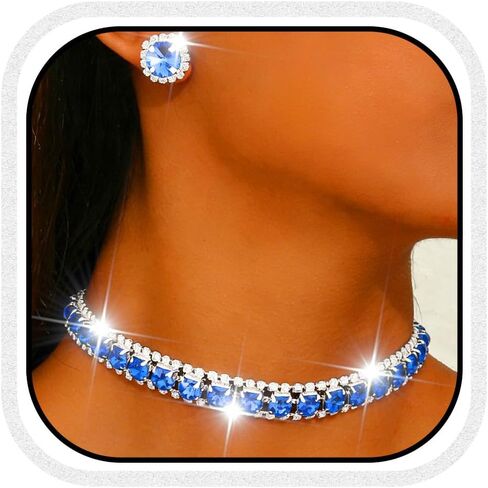 CLOACE Rhinestone Choker Necklace Set Bridal Wedding Necklace Earrings Sets Prom Jewelry Accessories for Women in Kuwait
