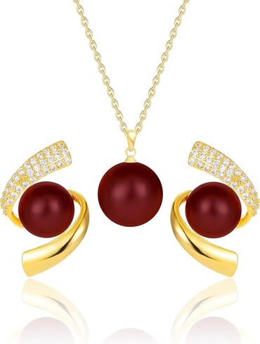 Pearl Necklace Zircon Earrings Set for Women 14K real gold plated 925 Silver needle gold exquisite stylish pearl necklace for women handmade pearl necklace Necklace jewelry gift in Kuwait