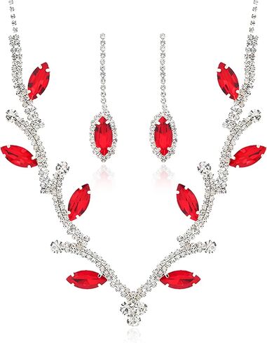 Flower Bride Jewelry Set for Women Handmade Vine Austrian Crystal Necklace Elegant Czech Diamond Floral Leaf Rhinestone Dangle Earrings Set for Wedding Prom Party in Saudi Arabia
