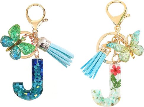 2Pcs Initial Letter Keychains with Tassel Butterfly Personalized Keychain Purse Charms Key Chains Women Wallet in Kuwait