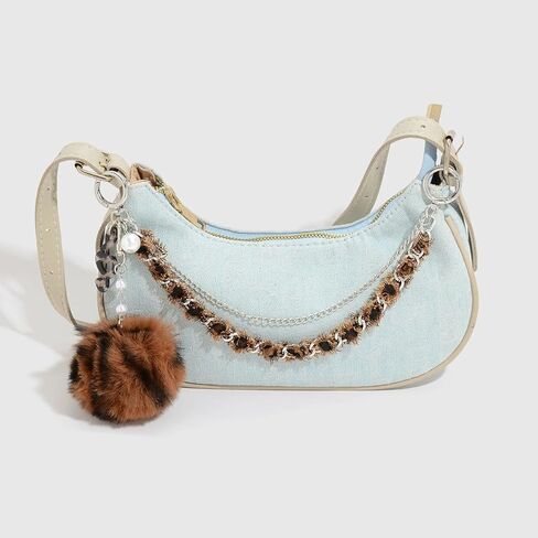 Pom Pom Bag Charm Chain for Women, Cute Plush Pom Purse Chains Bag Extender Chain for Handbags in Kuwait