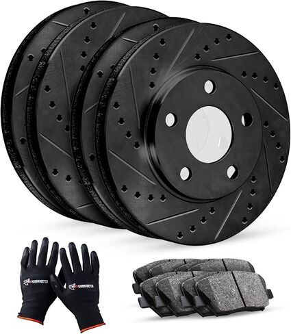 R1 Concepts Front and Rear Brake Kit For 2001-2006 BMW 330Ci, 2001-2005 BMW 330i, 330xi| Drilled Slotted Brake Rotors| Ceramic Brake Pads and Rotors Kit in Kuwait