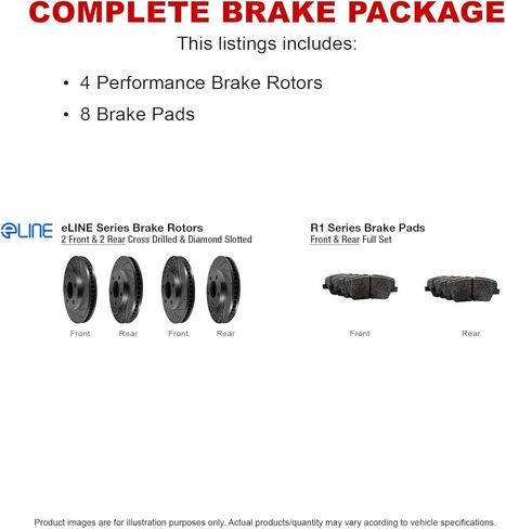 R1 Concepts Front and Rear Brake Kit For 2001-2006 BMW 330Ci, 2001-2005 BMW 330i, 330xi| Drilled Slotted Brake Rotors| Ceramic Brake Pads and Rotors Kit in Kuwait