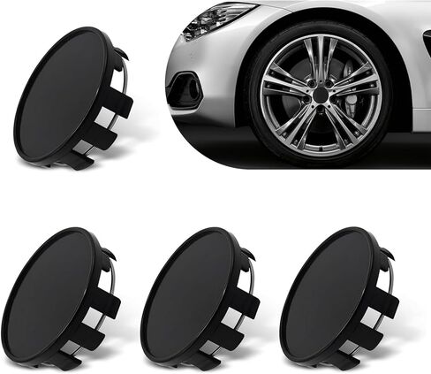 4 PCS Wheel Center Cap, Rustproof and Dustproof Hub Protective Cover, Snap-on Plastic Decorative Cover with Fastening Steel Ring, Universal for Cars Tire Modification Accessories (Black) in Kuwait