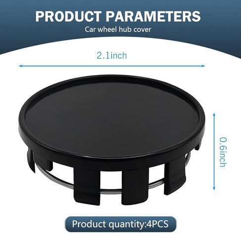 4 PCS Wheel Center Cap, Rustproof and Dustproof Hub Protective Cover, Snap-on Plastic Decorative Cover with Fastening Steel Ring, Universal for Cars Tire Modification Accessories (Black) in Kuwait