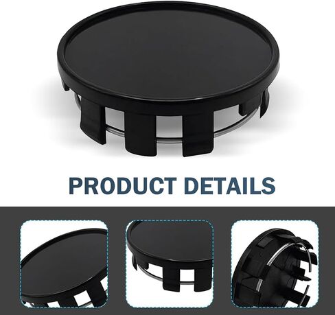 4 PCS Wheel Center Cap, Rustproof and Dustproof Hub Protective Cover, Snap-on Plastic Decorative Cover with Fastening Steel Ring, Universal for Cars Tire Modification Accessories (Black) in Kuwait