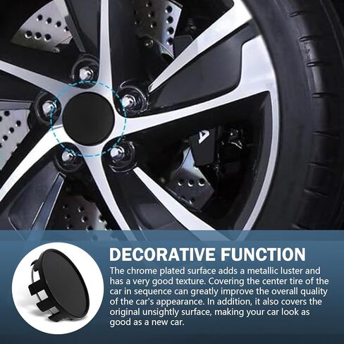 4 PCS Wheel Center Cap, Rustproof and Dustproof Hub Protective Cover, Snap-on Plastic Decorative Cover with Fastening Steel Ring, Universal for Cars Tire Modification Accessories (Black) in Kuwait