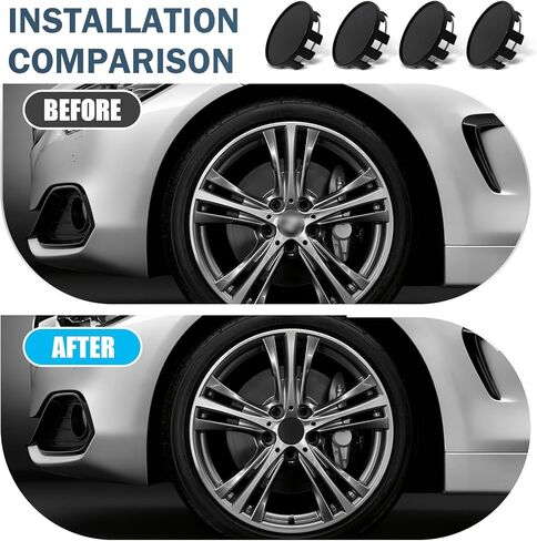 4 PCS Wheel Center Cap, Rustproof and Dustproof Hub Protective Cover, Snap-on Plastic Decorative Cover with Fastening Steel Ring, Universal for Cars Tire Modification Accessories (Black) in Kuwait