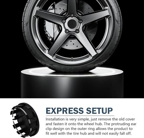 4 PCS Wheel Center Cap, Rustproof and Dustproof Hub Protective Cover, Snap-on Plastic Decorative Cover with Fastening Steel Ring, Universal for Cars Tire Modification Accessories (Black) in Kuwait