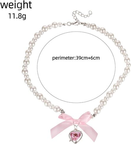 Bow Necklace Gold Pearl Necklace Cute Pearl Beaded Choker Necklace Pearl Y Lariat Necklace Rhinestone Heart Pendant Necklace Dainty Bow Jewelry Gifts in Kuwait