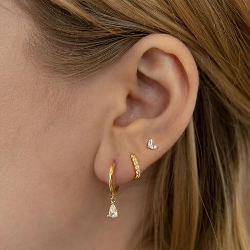 3Pairs Stud Earrings for Women Dainty 14K Gold Hoop Earrings Stacks Trendy Flat Back Earrings Earring Sets for Multiple Piercing Jewelry Gift for Girls in Kuwait