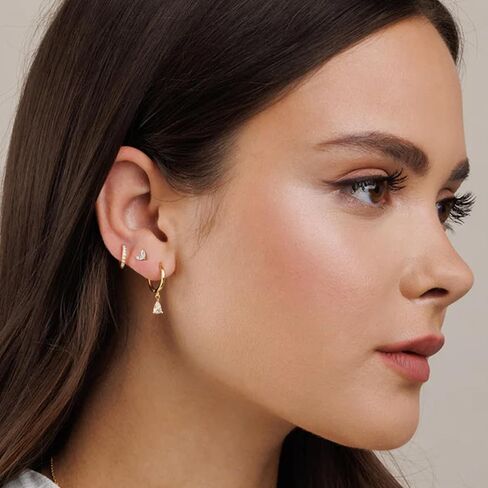 3Pairs Stud Earrings for Women Dainty 14K Gold Hoop Earrings Stacks Trendy Flat Back Earrings Earring Sets for Multiple Piercing Jewelry Gift for Girls in Kuwait