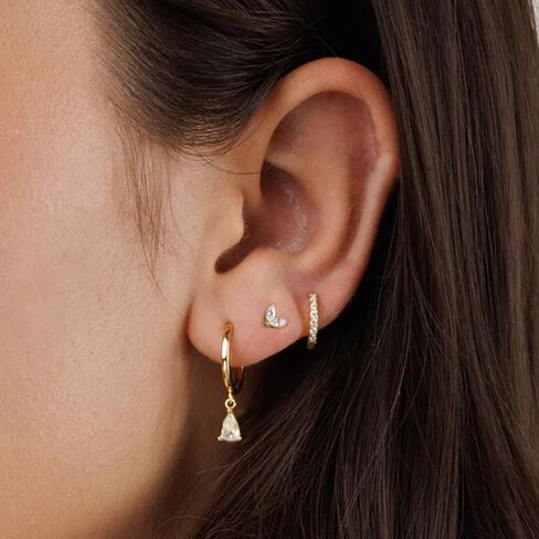 3Pairs Stud Earrings for Women Dainty 14K Gold Hoop Earrings Stacks Trendy Flat Back Earrings Earring Sets for Multiple Piercing Jewelry Gift for Girls in Kuwait