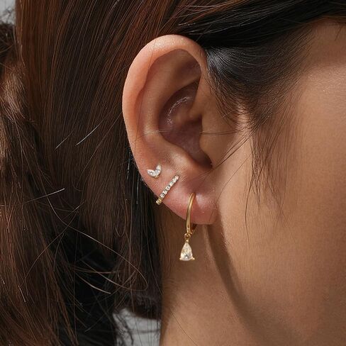 3Pairs Stud Earrings for Women Dainty 14K Gold Hoop Earrings Stacks Trendy Flat Back Earrings Earring Sets for Multiple Piercing Jewelry Gift for Girls in Kuwait