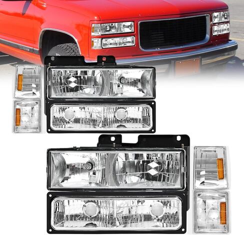 AS Headlight Assembly for 2014-2018 GMC Sierra 1500HD/2015-2019 GMC Sierra 2500HD/3500HD Base/Denali/SLE/SLT Headlights with Chrome Housing Amber Reflector Halogen Type W/O LED Signature Option in Saudi Arabia