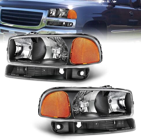 AS Headlight Assembly for 2014-2018 GMC Sierra 1500HD/2015-2019 GMC Sierra 2500HD/3500HD Base/Denali/SLE/SLT Headlights with Chrome Housing Amber Reflector Halogen Type W/O LED Signature Option in Saudi Arabia