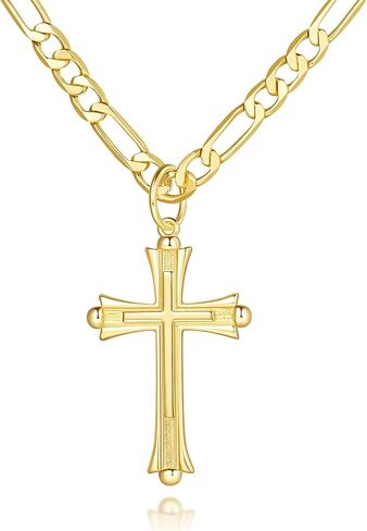 Gold Cross Necklace for Men 14K Gold Necklace for Men Cross Pendant for Mens Vintage Gothic-Inspired Design Crosses Chain for Mens 20/22/24in in Saudi Arabia