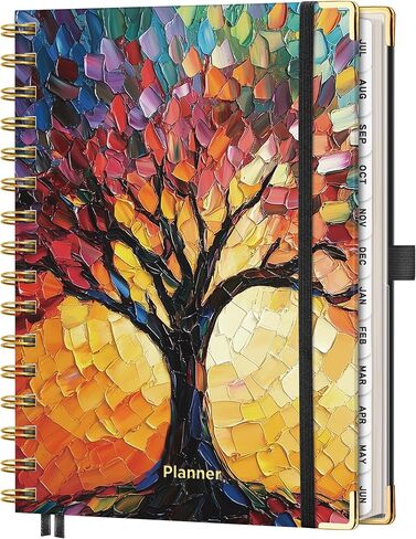 AHGXG Academic Planner 2026-2027, July 2026 - June 2027, Weekly and Monthly, 5.7" x 8.3", Hardcover, Spiral-Bound, for Women, Teacher, Student, School, 12-Month Tabs (Colourful Tree) in Kuwait