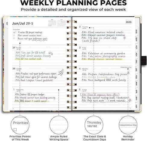 AHGXG Academic Planner 2026-2027, July 2026 - June 2027, Weekly and Monthly, 5.7" x 8.3", Hardcover, Spiral-Bound, for Women, Teacher, Student, School, 12-Month Tabs (Colourful Tree) in Kuwait