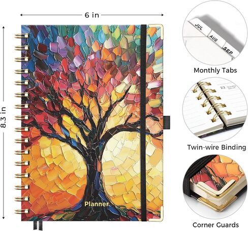 AHGXG Academic Planner 2026-2027, July 2026 - June 2027, Weekly and Monthly, 5.7" x 8.3", Hardcover, Spiral-Bound, for Women, Teacher, Student, School, 12-Month Tabs (Colourful Tree) in Kuwait