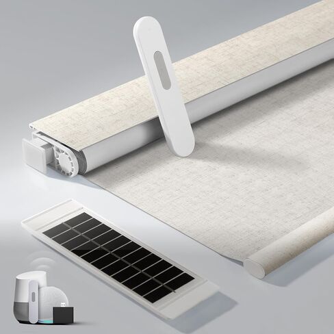 ستائر آلية بدون حفر مع جهاز تحكم عن بعد، ستائر تعتيم أوتوماتيكية مع لوحة شمسية، ظلال دوارة كهربائية ذكية لاسلكية للنوافذ، بيج، 32 × 72 in Kuwait