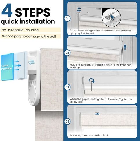 ستائر آلية بدون حفر مع جهاز تحكم عن بعد، ستائر تعتيم أوتوماتيكية مع لوحة شمسية، ظلال دوارة كهربائية ذكية لاسلكية للنوافذ، بيج، 32 × 72 in Kuwait
