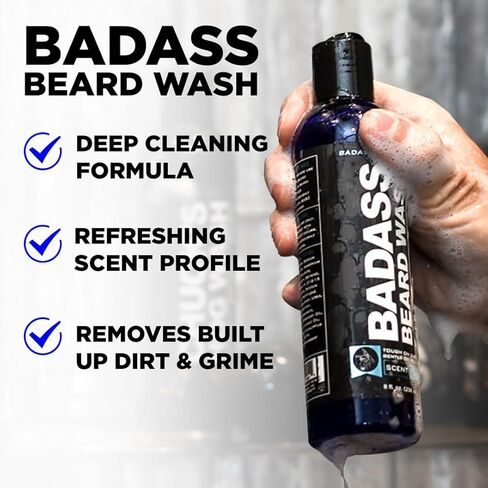 Badass Beard Care Beard Wash for Men - Makes Your Beard Smell Fresh and Clean, Keeps Beard Hair Light, and Skin Hydrated and Refreshed, 8oz in Kuwait