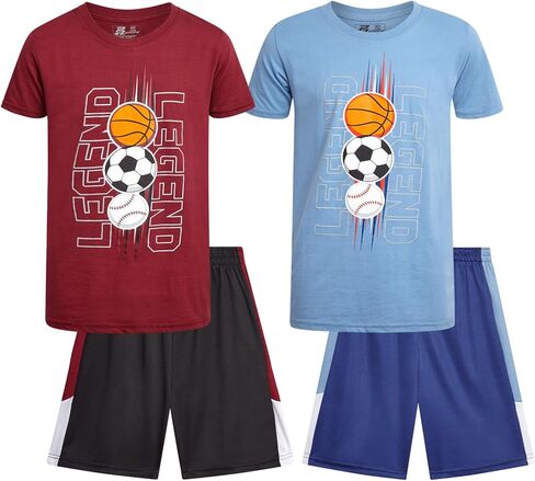 Boys' Active Shorts Set - 4 Piece Dry Fit Performance T-Shirt and Basketball Shorts (4-16), Size 14-16, RedBlack Goat in Saudi Arabia