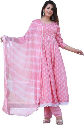 Indian Handmade Women's Ethnic Embroidery Mirror Work Kurti Pant with Dupatta Set in Saudi Arabia