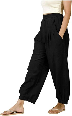 Linen Pants for Women Summer Wide Leg Cotton Lounge Trousers Tapered Spring Boho Beach Vacation Gaucho Pants in Saudi Arabia