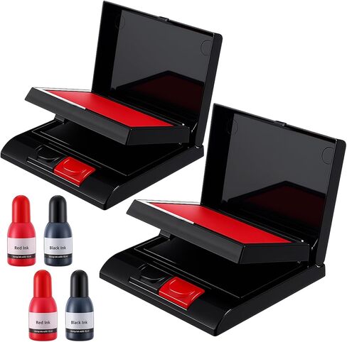 2 Set Two-Color Stamp Pad with Ink Refill, Red and Black 15ml Bottles of Ink Refill for Foam Felt Stamp Pads in Kuwait