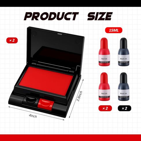 2 Set Two-Color Stamp Pad with Ink Refill, Red and Black 15ml Bottles of Ink Refill for Foam Felt Stamp Pads in Kuwait