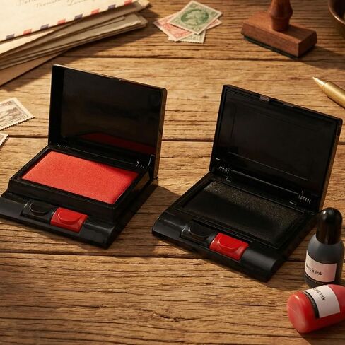 2 Set Two-Color Stamp Pad with Ink Refill, Red and Black 15ml Bottles of Ink Refill for Foam Felt Stamp Pads in Kuwait