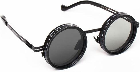 نظارات شمسية ملونة قابلة للتعديل، 1-9 Gears Steampunk Retro Metal Round Polarized Glasses مع عدسات فلتر ND in Kuwait
