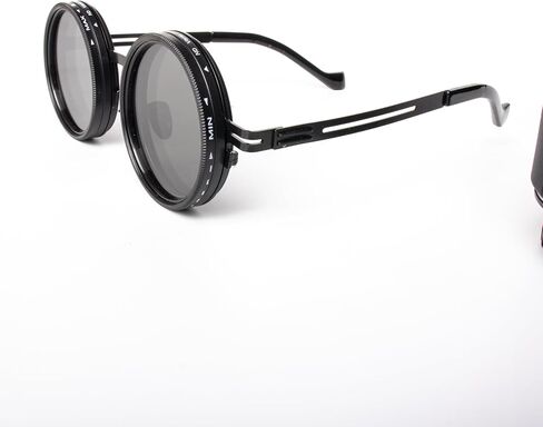 نظارات شمسية ملونة قابلة للتعديل، 1-9 Gears Steampunk Retro Metal Round Polarized Glasses مع عدسات فلتر ND in Kuwait