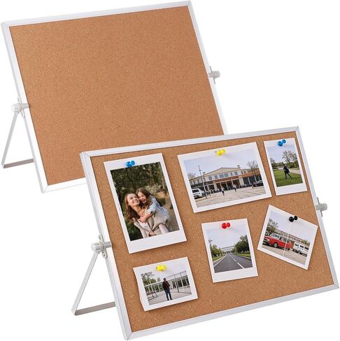 2 Pcs Cork Board, Desk Cork Bulletin Board for Home Office, Double-Sided Aluminum Hanging Bulletin Board Set, Includes 28 Push Pins, 15.75 x 11.81 in in Kuwait