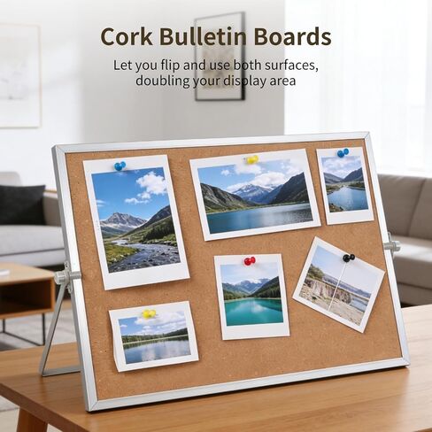 2 Pcs Cork Board, Desk Cork Bulletin Board for Home Office, Double-Sided Aluminum Hanging Bulletin Board Set, Includes 28 Push Pins, 15.75 x 11.81 in in Kuwait