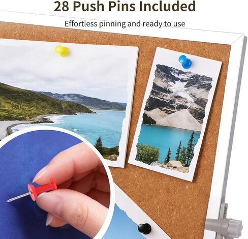 2 Pcs Cork Board, Desk Cork Bulletin Board for Home Office, Double-Sided Aluminum Hanging Bulletin Board Set, Includes 28 Push Pins, 15.75 x 11.81 in in Kuwait