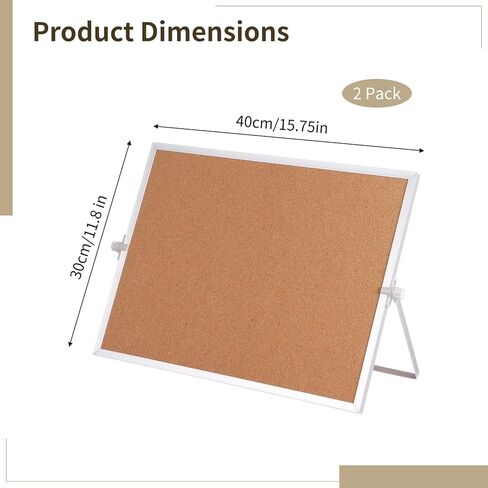 2 Pcs Cork Board, Desk Cork Bulletin Board for Home Office, Double-Sided Aluminum Hanging Bulletin Board Set, Includes 28 Push Pins, 15.75 x 11.81 in in Kuwait