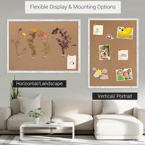 لوحة إعلانات Board2by Cork Board مقاس 36 × 48، لوحة فلين بإطار خشبي أبيض مقاس 4x3، لوحة مكتب لفلين الحائط، لوحة دبوس إشعار كبيرة مثبتة على الحائط مع 16 دبابيس دفع للمدرسة والمنزل والمكتب in Kuwait